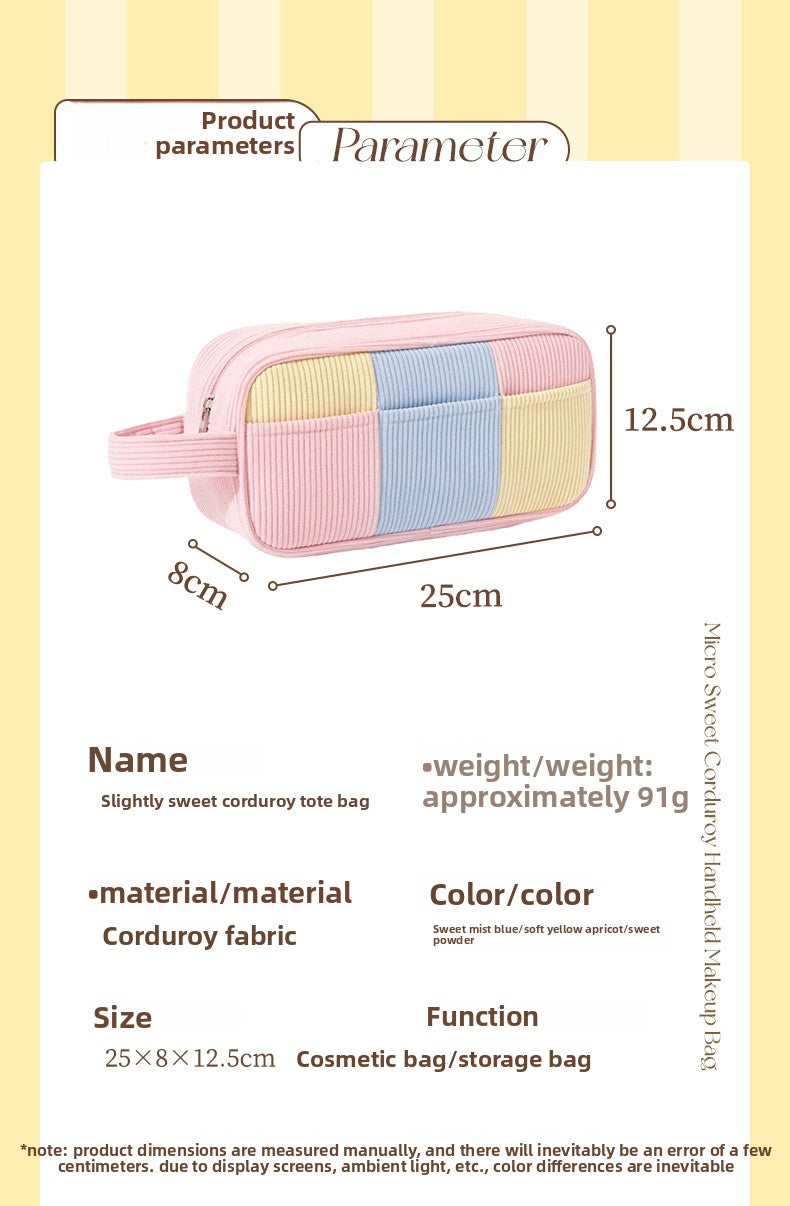 Color Block Corduroy Cosmetic Bag For Women, Stylish And Durable Makeup Pouch