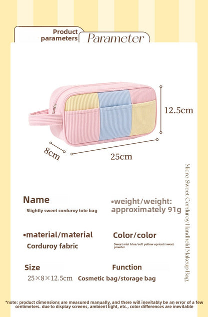 Color Block Corduroy Cosmetic Bag For Women, Stylish And Durable Makeup Pouch