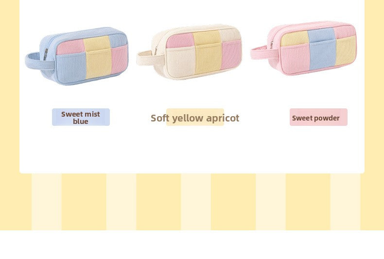 Color Block Corduroy Cosmetic Bag For Women, Stylish And Durable Makeup Pouch