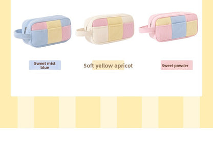 Color Block Corduroy Cosmetic Bag For Women, Stylish And Durable Makeup Pouch