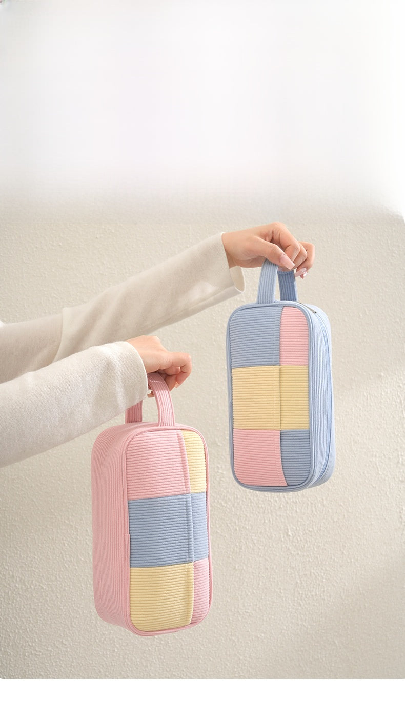 Color Block Corduroy Cosmetic Bag For Women, Stylish And Durable Makeup Pouch