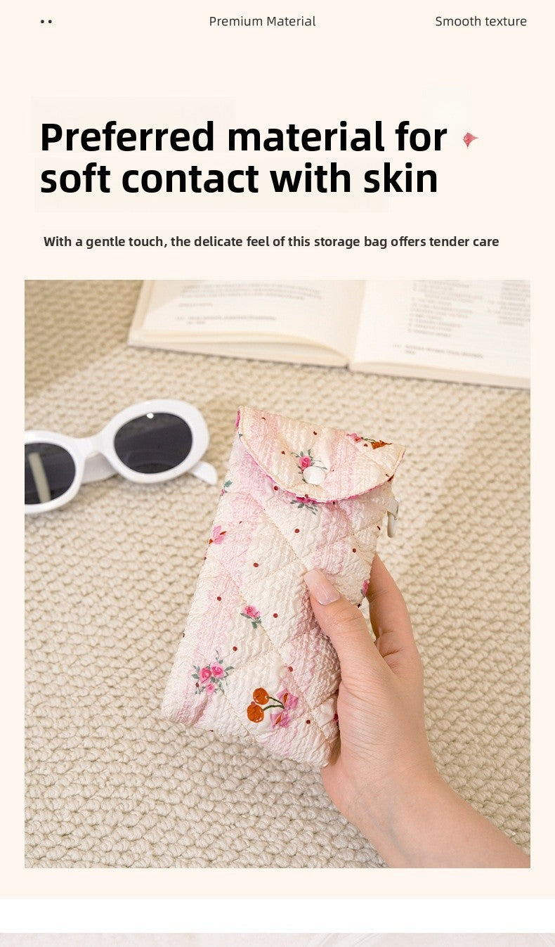 Floral Cloth Eyeglasses Case In Rose Red, Stylish And Durable Eyewear Accessory