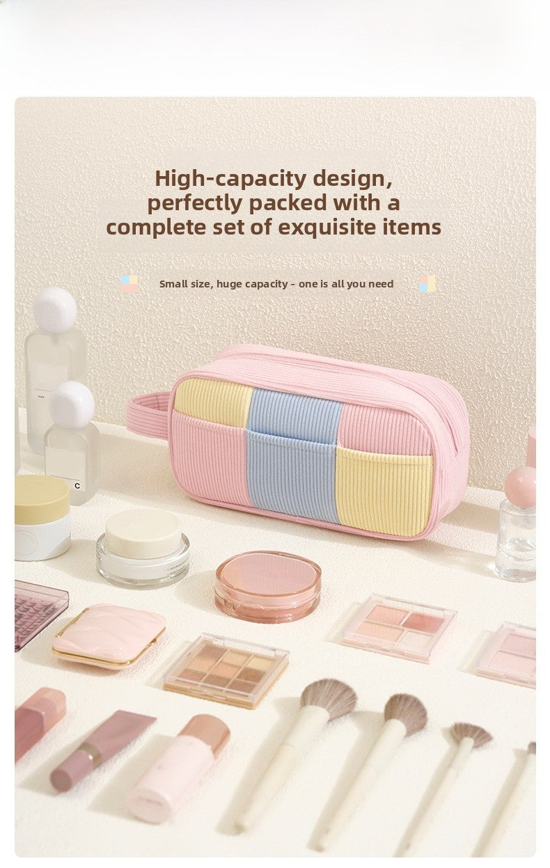 Color Block Corduroy Cosmetic Bag For Women, Stylish And Durable Makeup Pouch