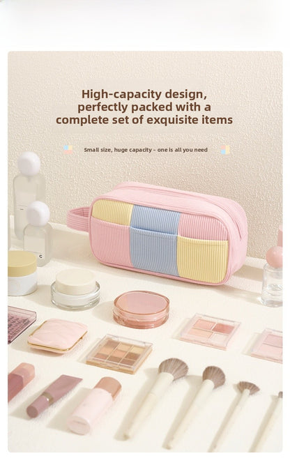 Color Block Corduroy Cosmetic Bag For Women, Stylish And Durable Makeup Pouch