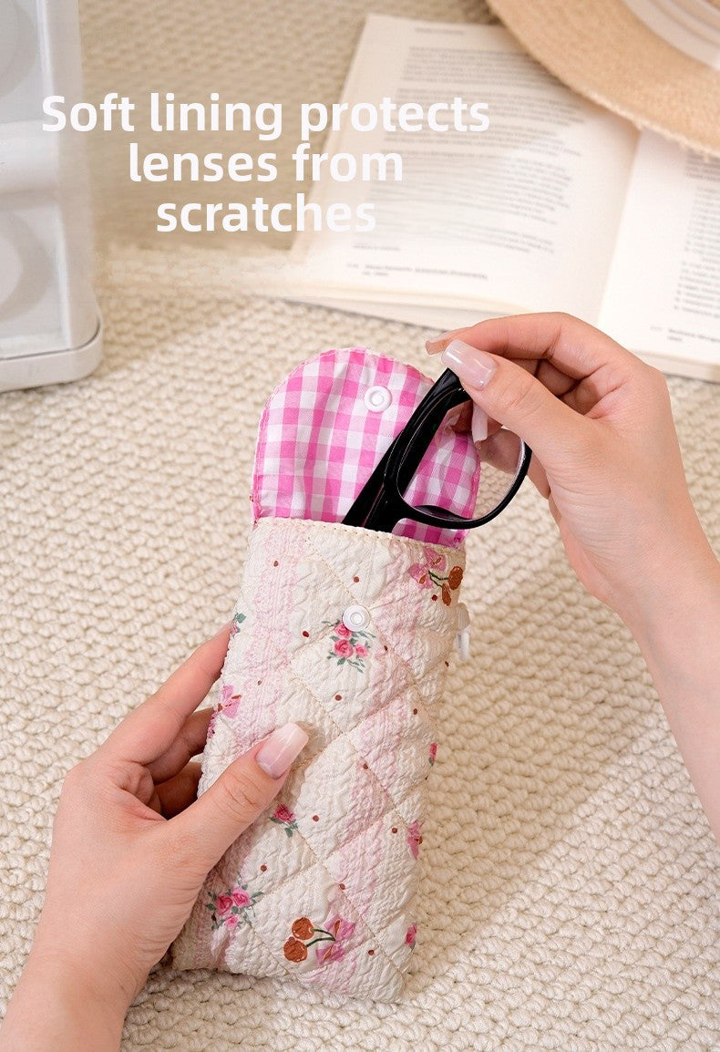 Floral Cloth Eyeglasses Case In Rose Red, Stylish And Durable Eyewear Accessory
