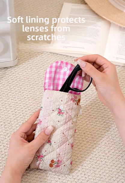 Floral Cloth Eyeglasses Case In Rose Red, Stylish And Durable Eyewear Accessory