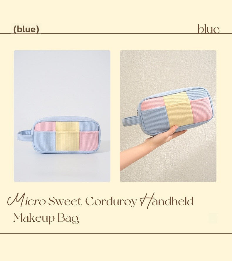 Color Block Corduroy Cosmetic Bag For Women, Stylish And Durable Makeup Pouch