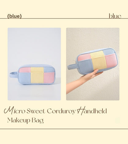Color Block Corduroy Cosmetic Bag For Women, Stylish And Durable Makeup Pouch