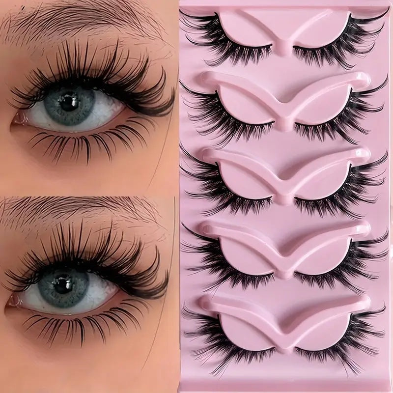 Cat Pattern False Eyelashes, 5 Pairs Made With Soft Artificial Fiber For Natural Look