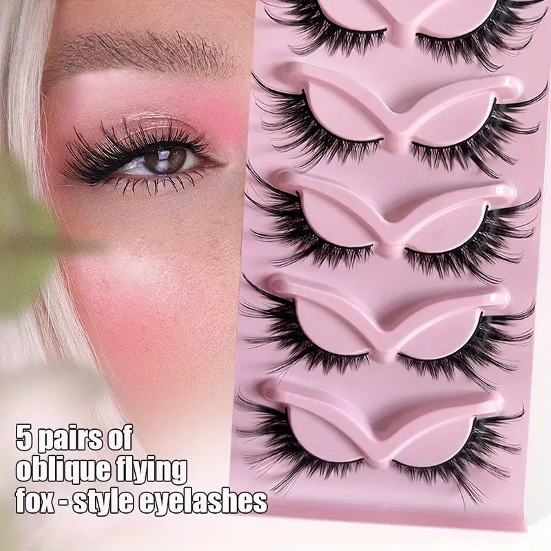 Cat Pattern False Eyelashes, 5 Pairs Made With Soft Artificial Fiber For Natural Look