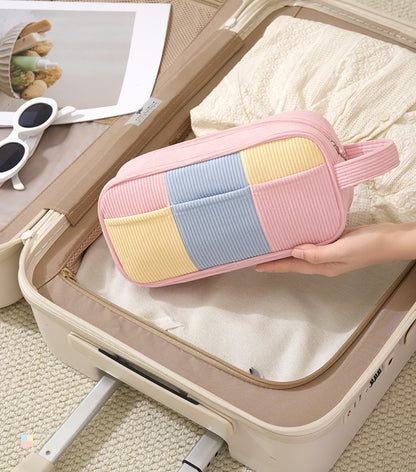 Color Block Corduroy Cosmetic Bag For Women, Stylish And Durable Makeup Pouch