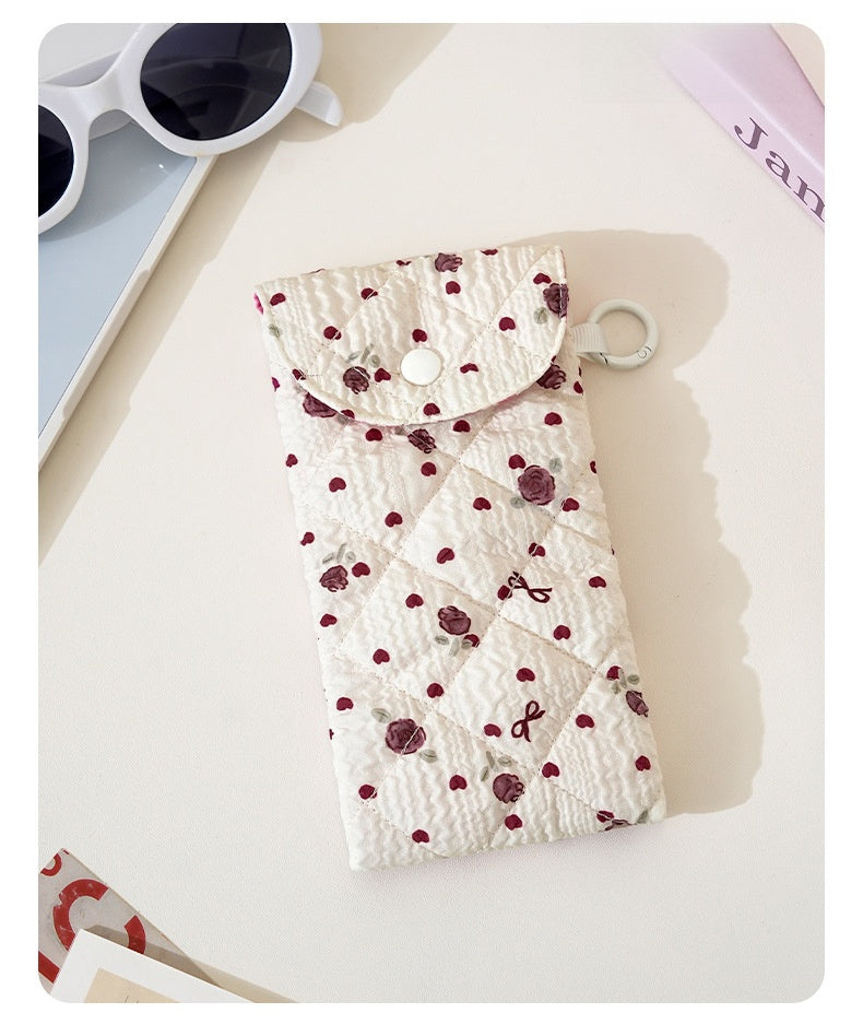 Floral Cloth Eyeglasses Case In Rose Red, Stylish And Durable Eyewear Accessory