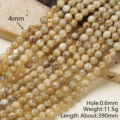 Round Natural Stone Beads Featuring Faceted Cut And Yellow Garnet, Handmade With Hole Under 1mm, 1 Strand Package