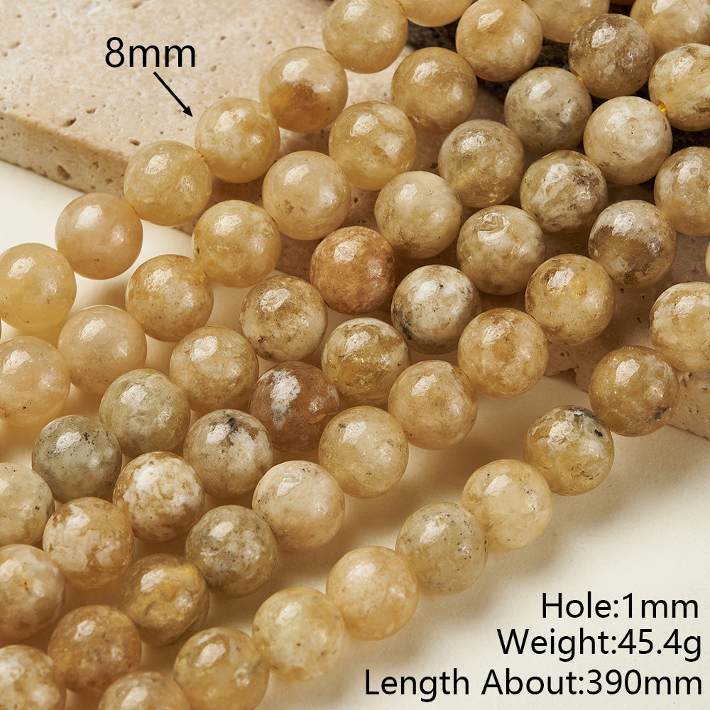 Round Natural Stone Beads Featuring Faceted Cut And Yellow Garnet, Handmade With Hole Under 1mm, 1 Strand Package