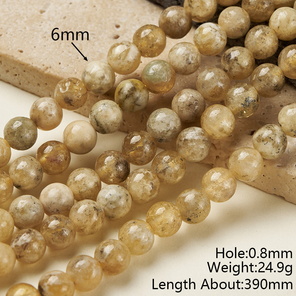 Round Natural Stone Beads Featuring Faceted Cut And Yellow Garnet, Handmade With Hole Under 1mm, 1 Strand Package