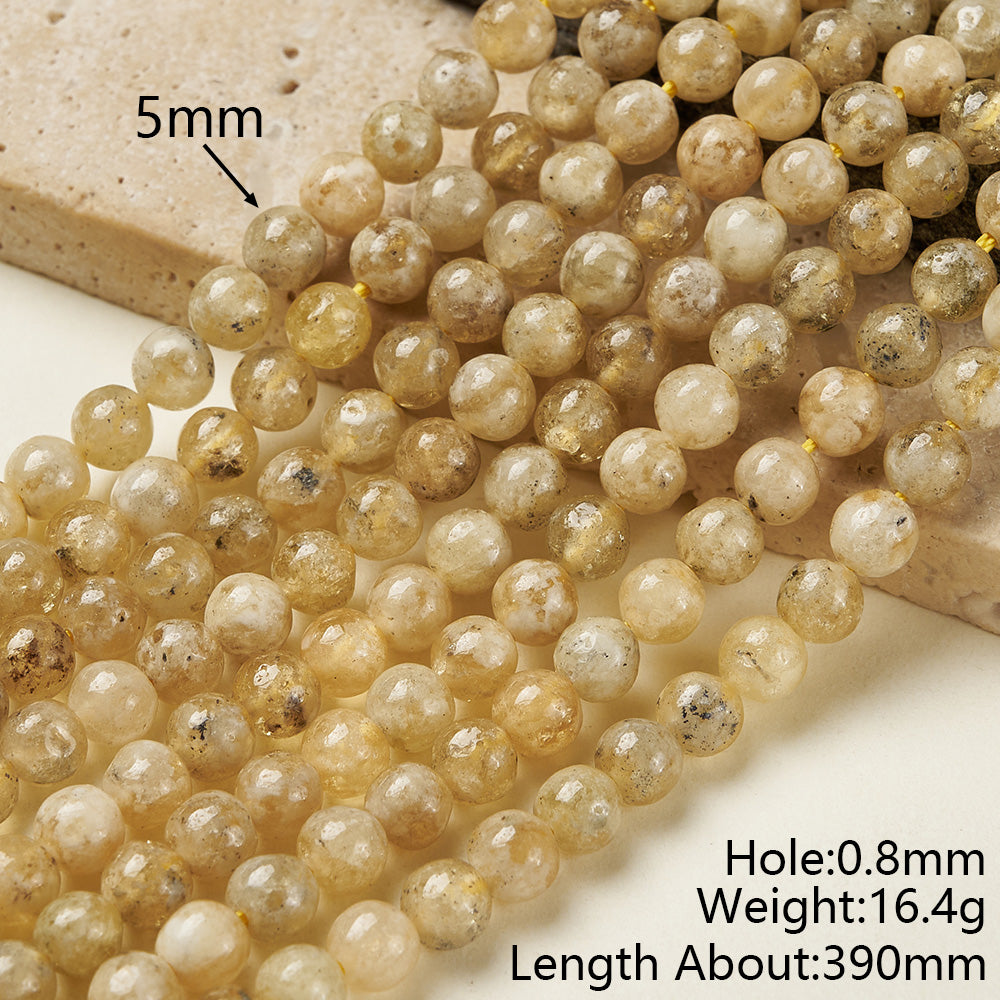 Round Natural Stone Beads Featuring Faceted Cut And Yellow Garnet, Handmade With Hole Under 1mm, 1 Strand Package
