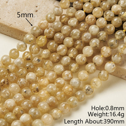 Round Natural Stone Beads Featuring Faceted Cut And Yellow Garnet, Handmade With Hole Under 1mm, 1 Strand Package