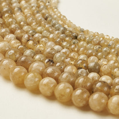 Round Natural Stone Beads Featuring Faceted Cut And Yellow Garnet, Handmade With Hole Under 1mm, 1 Strand Package