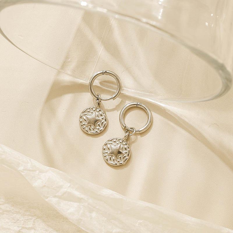 Pentagram Hoop Earrings For Women, Cute Style, Made Of Waterproof Non Tarnish 304 Stainless Steel