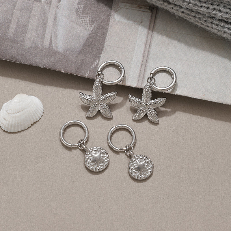 Pentagram Hoop Earrings For Women, Cute Style, Made Of Waterproof Non Tarnish 304 Stainless Steel