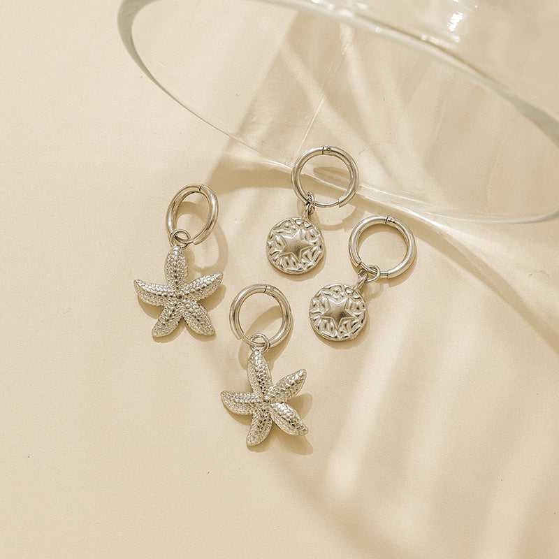 Pentagram Hoop Earrings For Women, Cute Style, Made Of Waterproof Non Tarnish 304 Stainless Steel