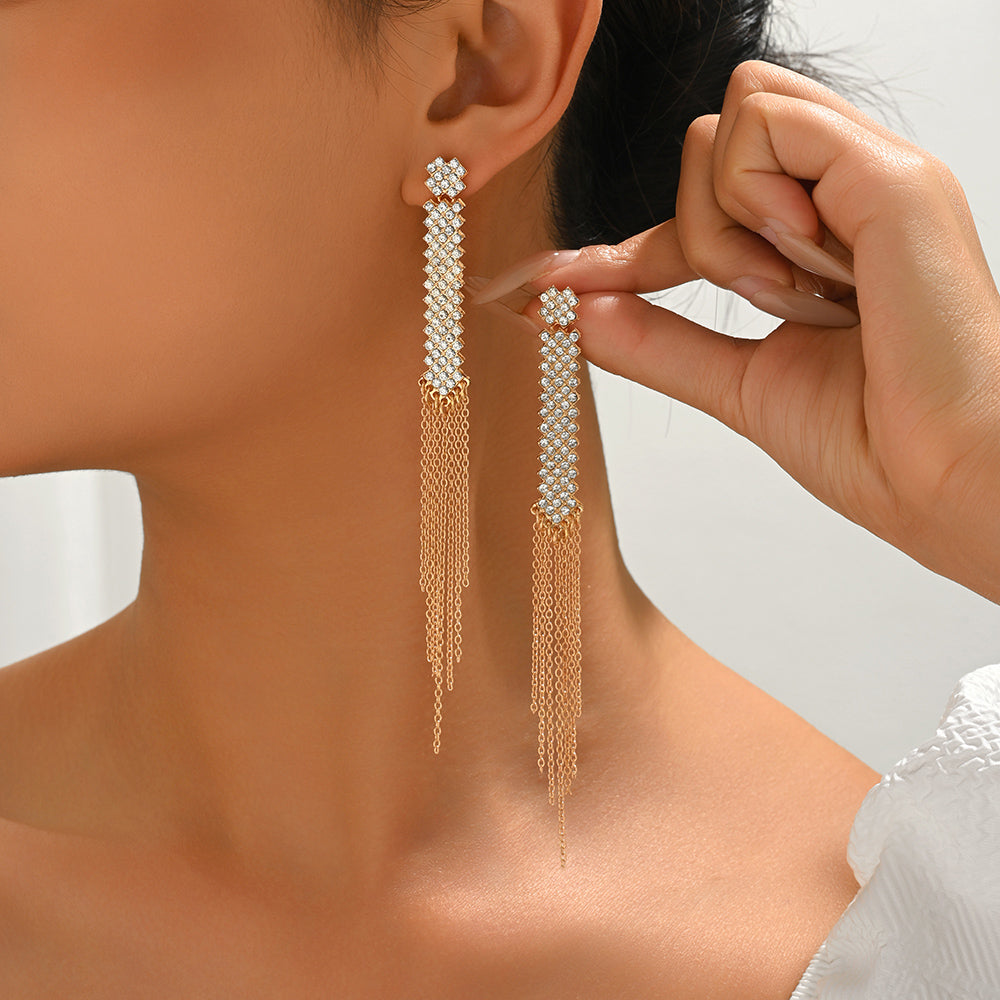 Luxurious Zinc Alloy Tassel Earrings For Women With Rhinestones, Perfect For Wedding Occasions