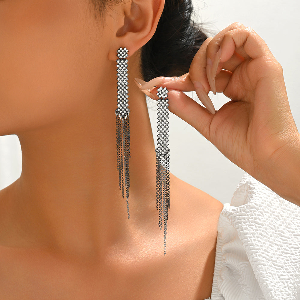 Luxurious Zinc Alloy Tassel Earrings For Women With Rhinestones, Perfect For Wedding Occasions