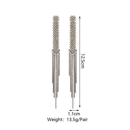 Luxurious Zinc Alloy Tassel Earrings For Women With Rhinestones, Perfect For Wedding Occasions