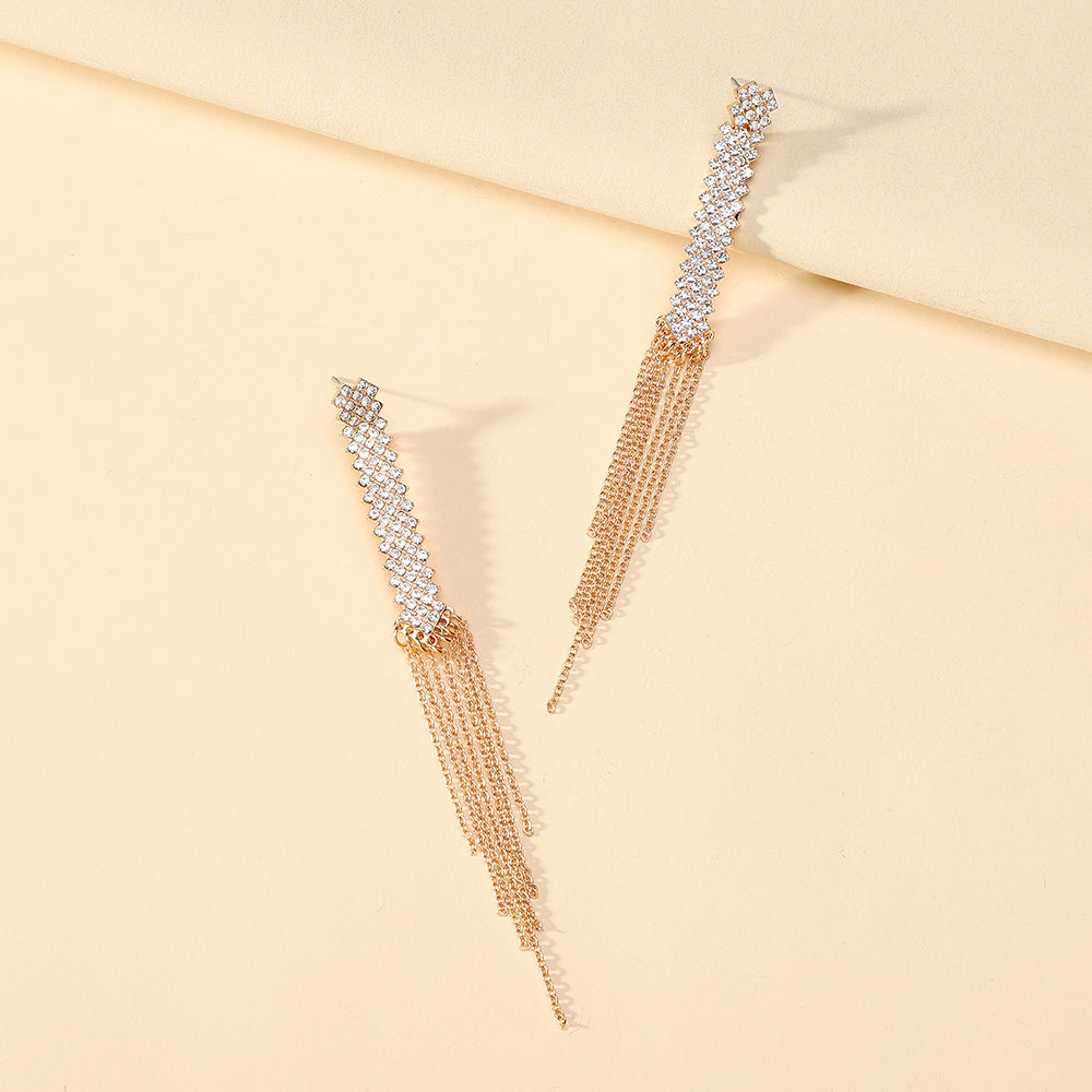 Luxurious Zinc Alloy Tassel Earrings For Women With Rhinestones, Perfect For Wedding Occasions