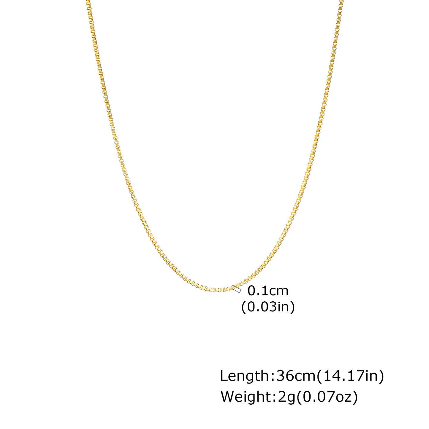 Solid Color Necklace For Unisex Featuring Waterproof Non Tarnish 201 Stainless Steel With 18K Real Gold Plated Box Chain