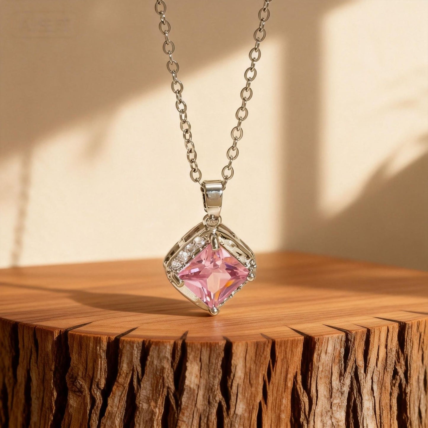 Square Copper Necklace For Women Featuring Zircon Inlay In Elegant Golden Tone