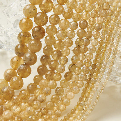 Round Natural Stone Beads With Faceted Cut In Yellow Garnet, Handmade, 1 Strand Package, Hole Under 1mm