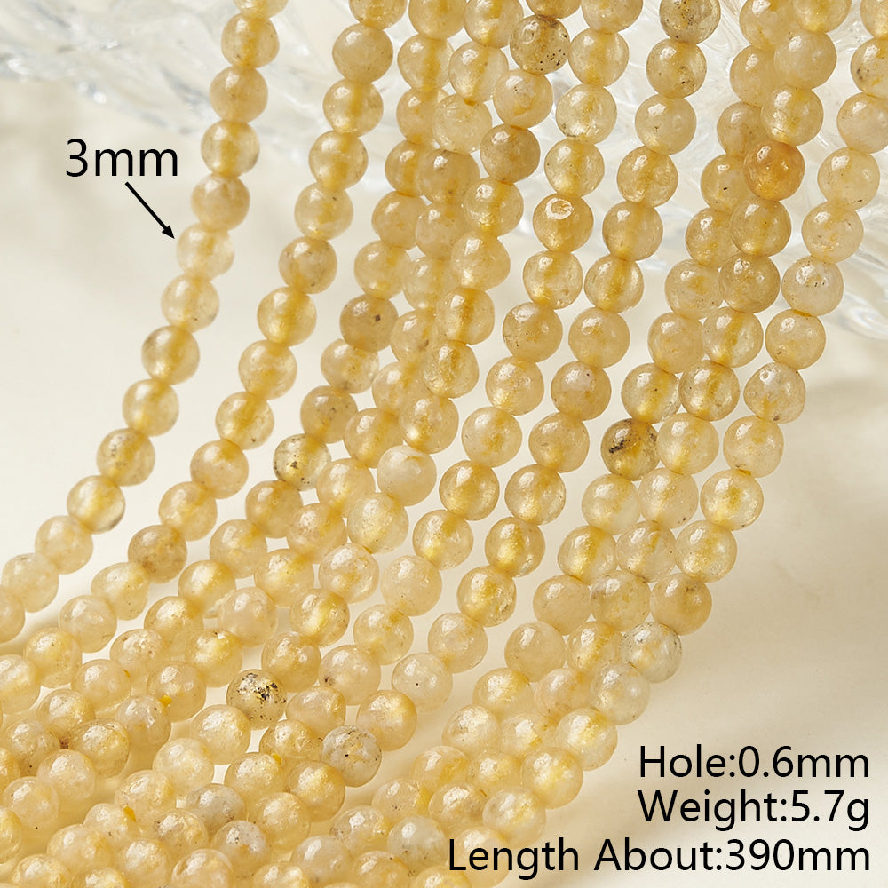 Round Natural Stone Beads With Faceted Cut In Yellow Garnet, Handmade, 1 Strand Package, Hole Under 1mm