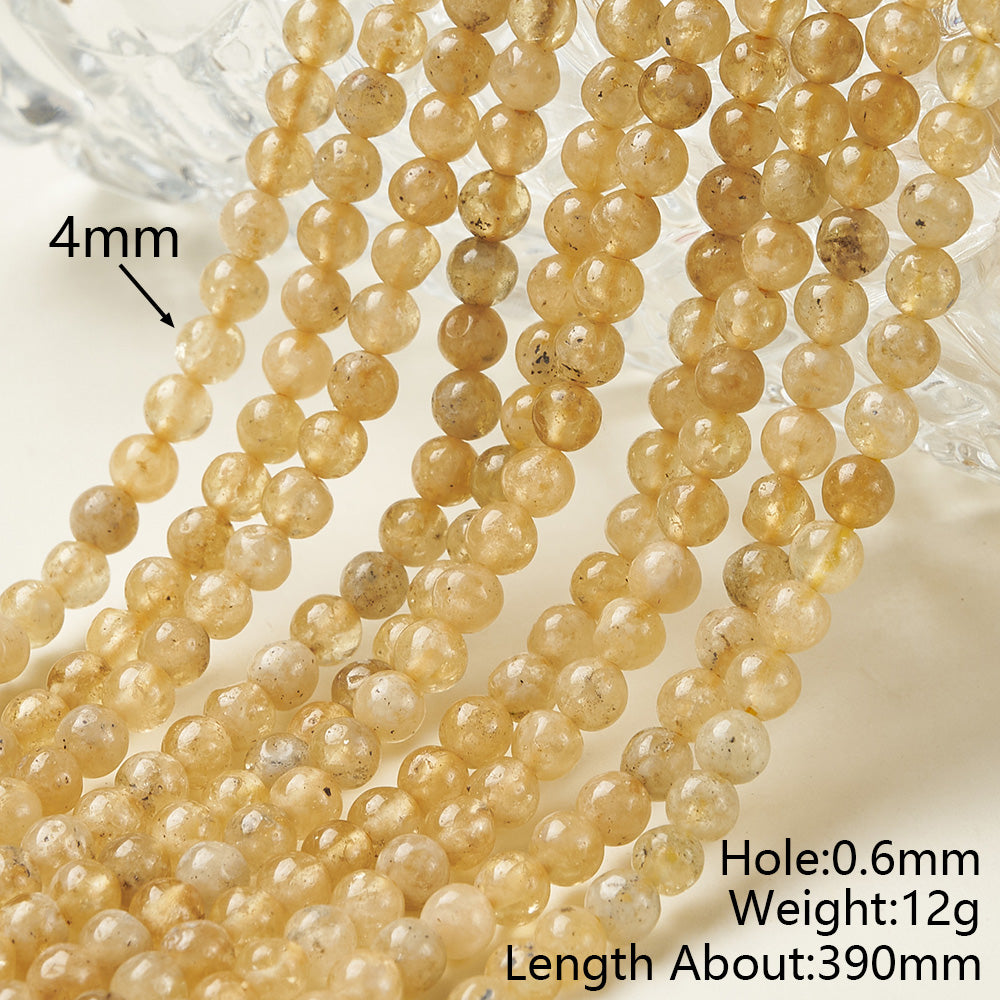 Round Natural Stone Beads With Faceted Cut In Yellow Garnet, Handmade, 1 Strand Package, Hole Under 1mm