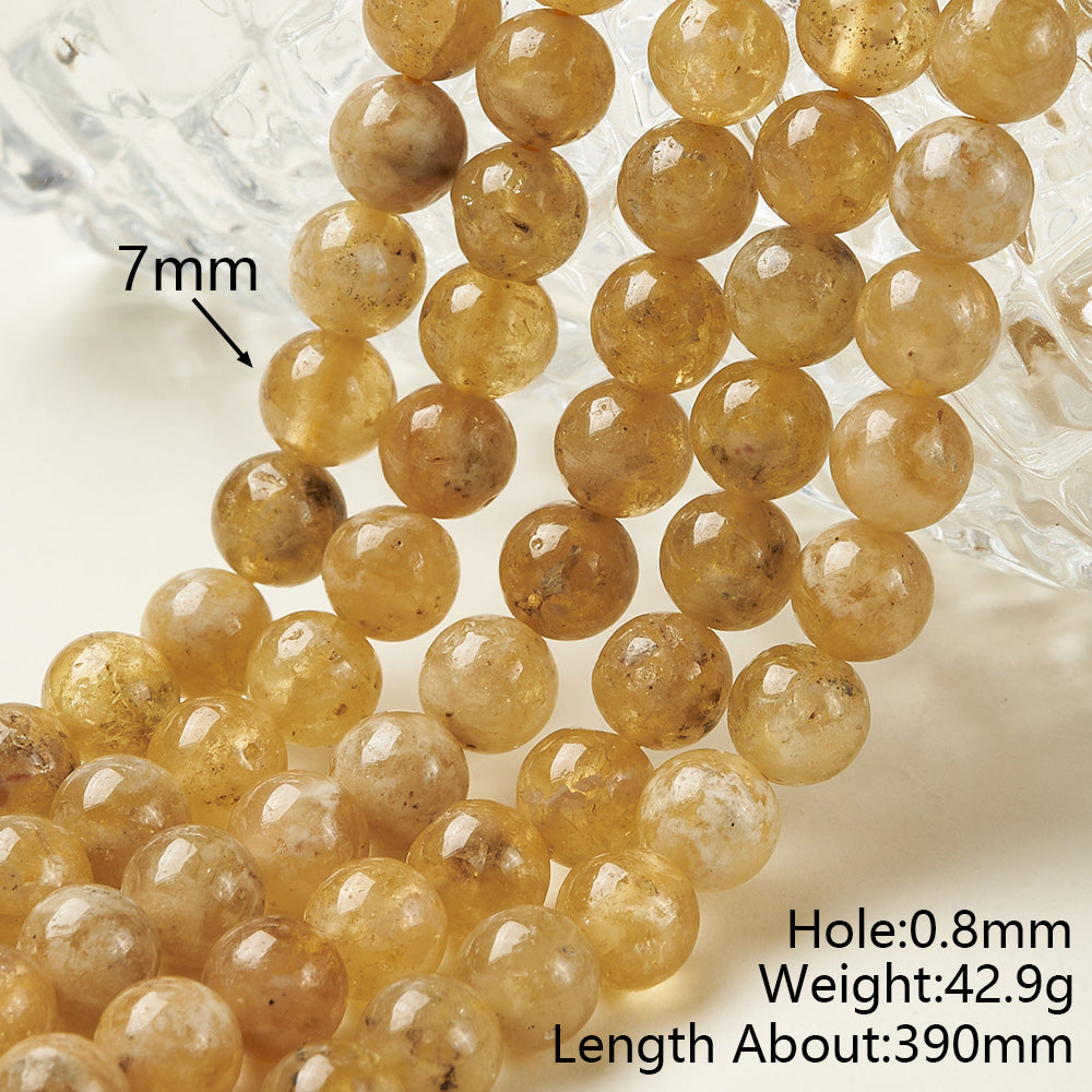 Round Natural Stone Beads With Faceted Cut In Yellow Garnet, Handmade, 1 Strand Package, Hole Under 1mm
