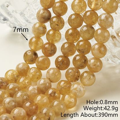 Round Natural Stone Beads With Faceted Cut In Yellow Garnet, Handmade, 1 Strand Package, Hole Under 1mm
