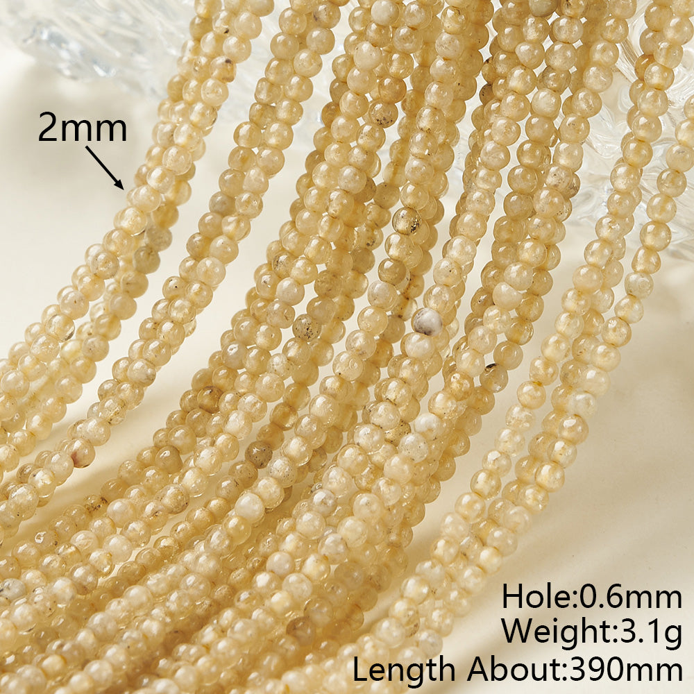 Round Natural Stone Beads With Faceted Cut In Yellow Garnet, Handmade, 1 Strand Package, Hole Under 1mm