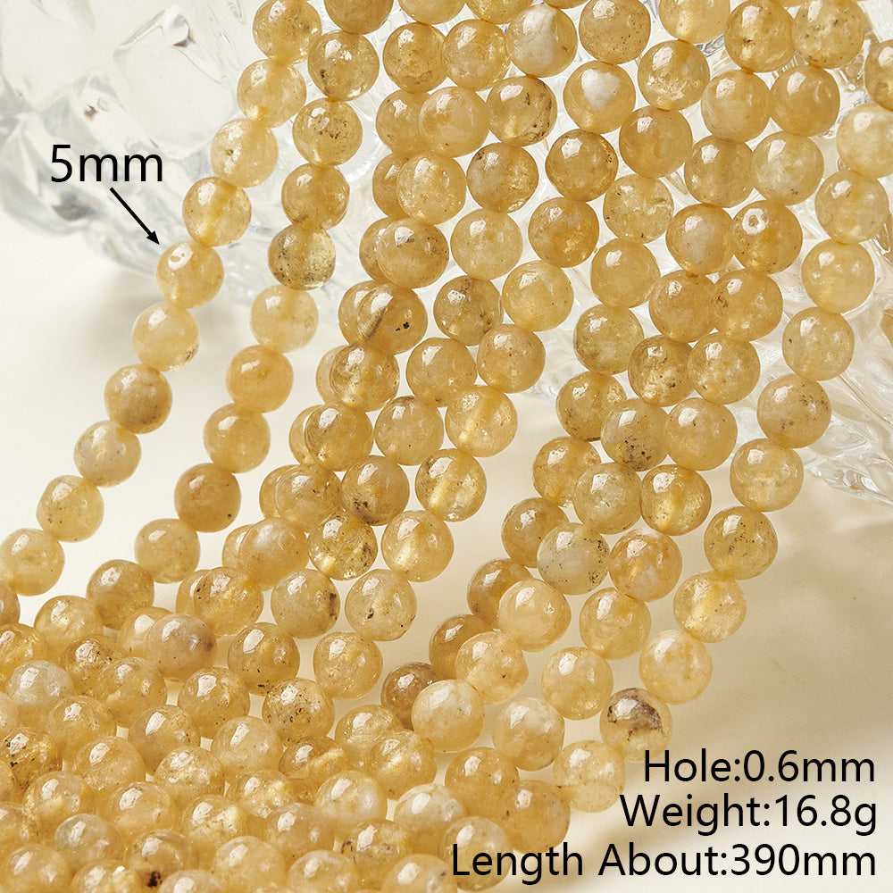 Round Natural Stone Beads With Faceted Cut In Yellow Garnet, Handmade, 1 Strand Package, Hole Under 1mm