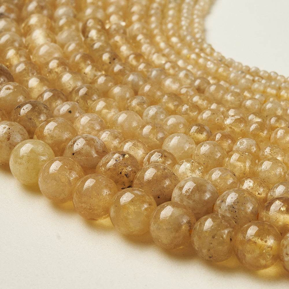 Round Natural Stone Beads With Faceted Cut In Yellow Garnet, Handmade, 1 Strand Package, Hole Under 1mm