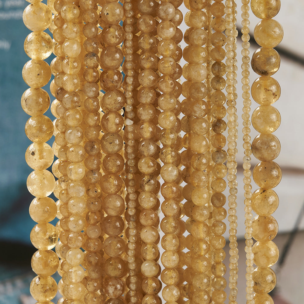 Round Natural Stone Beads With Faceted Cut In Yellow Garnet, Handmade, 1 Strand Package, Hole Under 1mm