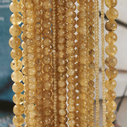 Round Natural Stone Beads With Faceted Cut In Yellow Garnet, Handmade, 1 Strand Package, Hole Under 1mm