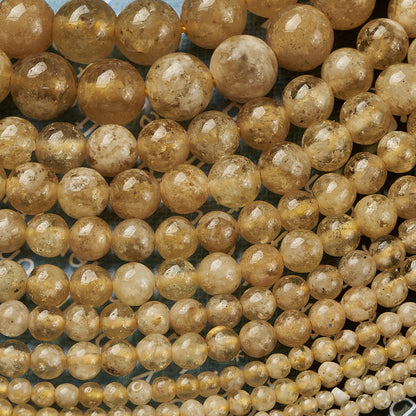 Round Natural Stone Beads With Faceted Cut In Yellow Garnet, Handmade, 1 Strand Package, Hole Under 1mm