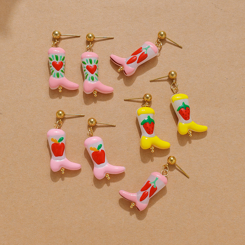 Cute Fruit Stud Earrings For Women, Electroplated Ceramics With 18K Gold Plated Finish