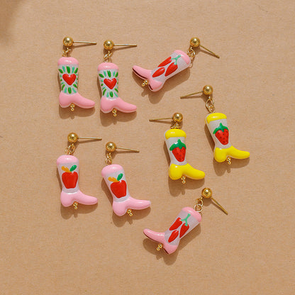Cute Fruit Stud Earrings For Women, Electroplated Ceramics With 18K Gold Plated Finish