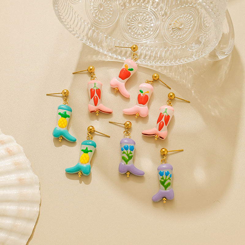 Cute Fruit Stud Earrings For Women, Electroplated Ceramics With 18K Gold Plated Finish