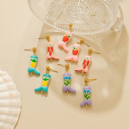 Cute Fruit Stud Earrings For Women, Electroplated Ceramics With 18K Gold Plated Finish