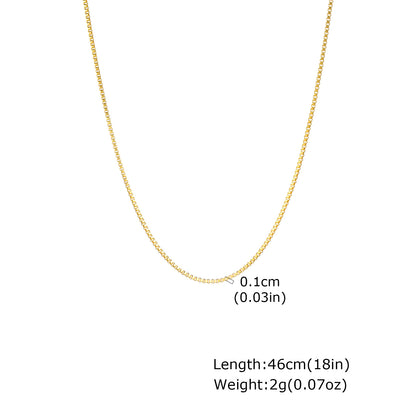 Solid Color Necklace For Unisex Featuring Waterproof Non Tarnish 201 Stainless Steel With 18K Real Gold Plated Box Chain