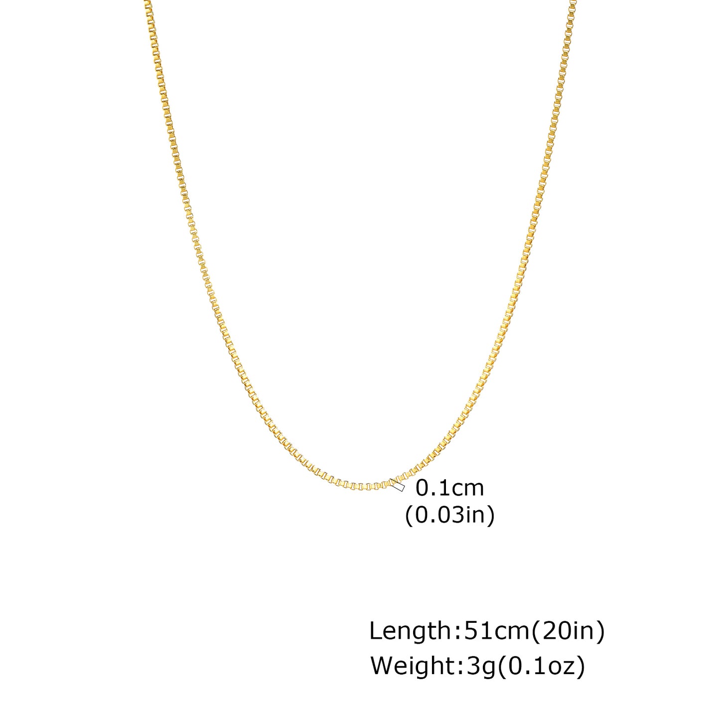 Solid Color Necklace For Unisex Featuring Waterproof Non Tarnish 201 Stainless Steel With 18K Real Gold Plated Box Chain