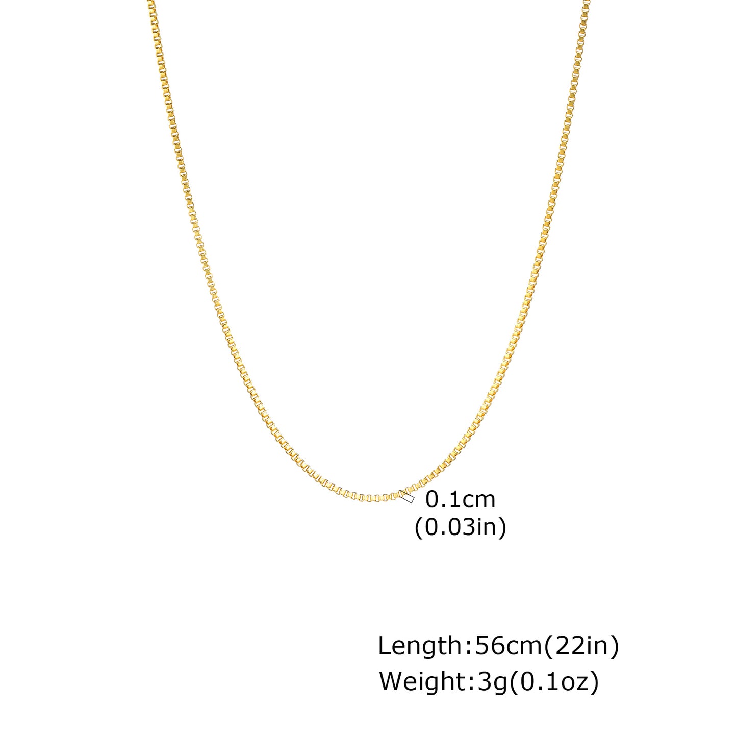 Solid Color Necklace For Unisex Featuring Waterproof Non Tarnish 201 Stainless Steel With 18K Real Gold Plated Box Chain
