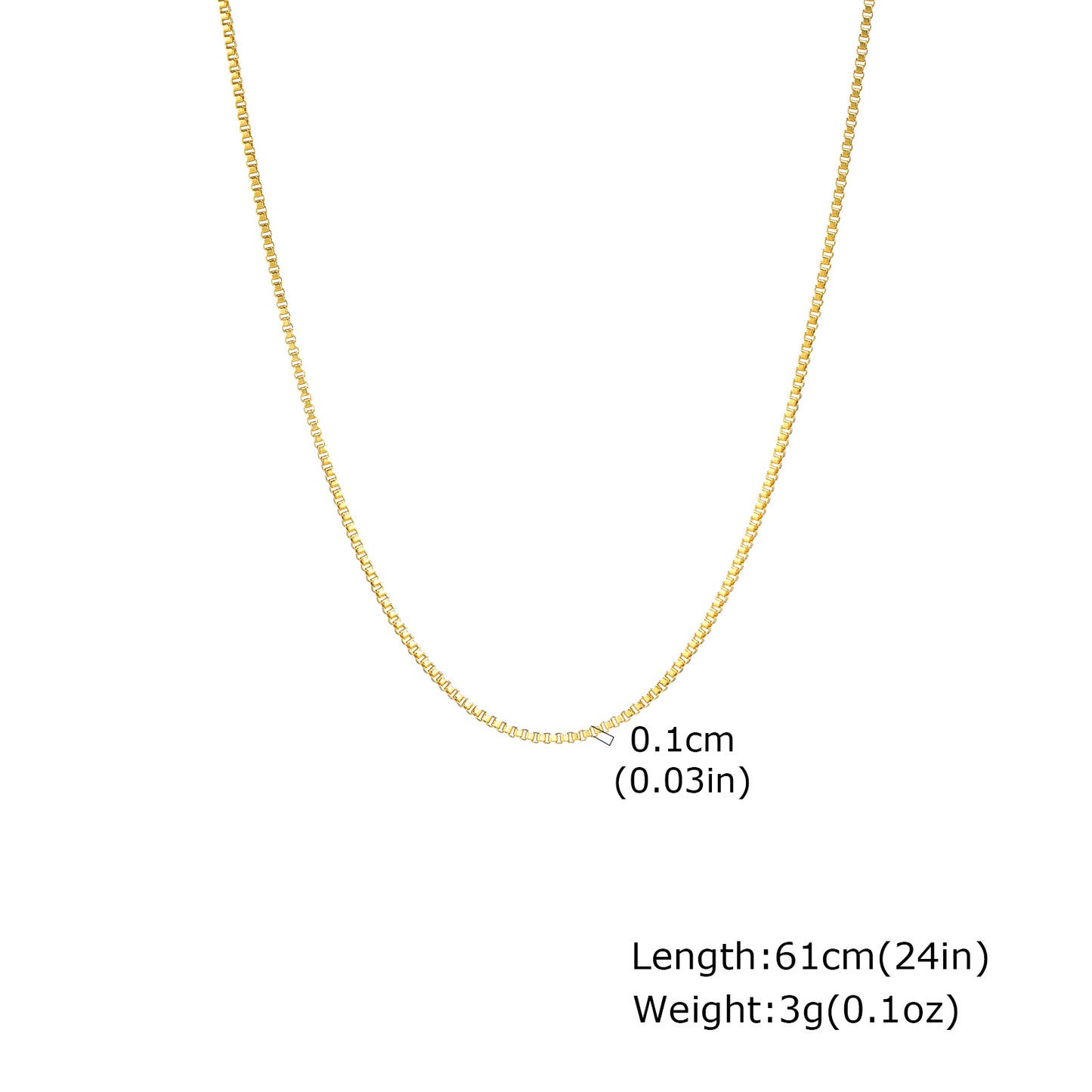 Solid Color Necklace For Unisex Featuring Waterproof Non Tarnish 201 Stainless Steel With 18K Real Gold Plated Box Chain
